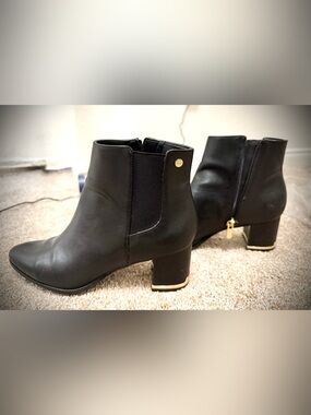 Calvin Klein Black Ankle Booties with Gold Trim